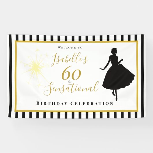 60歳の誕生日お祝い 黒とゴールドのバナー 横断幕 (横)