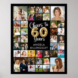 60歳の誕生日お祝い 39枚フォトコラージュ Cheers to 60 Years ポスター