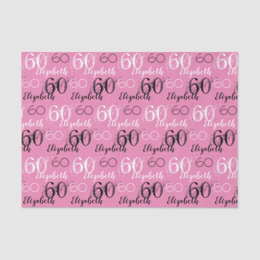 60歳の誕生日かわいらしピンクと名前ティッシュペーパー 薄葉紙 (正面)