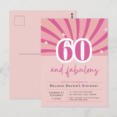 60歳の誕生日におしゃれなピンクの招待状 ポストカード (正面/裏面)