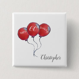 60歳の誕生日に赤い風船の贈り物 缶バッジ