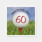 60歳の誕生日にT型のゴルフボール スタンダードカクテルナプキン (正面)