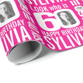 60歳の誕生日のピンク色の写真で、60歳のカスタム ラッピングペーパー (ロールコーナー)