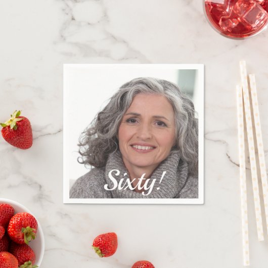 60歳の誕生日のフォトスクリプト スタンダードカクテルナプキン (インサイチュ)