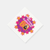 60歳の誕生日の写真と名前ピンクスターナプキン スタンダードカクテルナプキン (角)