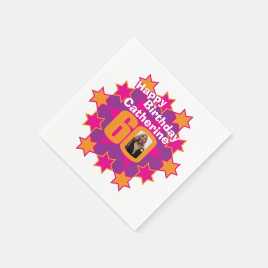 60歳の誕生日の写真と名前ピンクスターナプキン スタンダードカクテルナプキン (角)