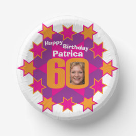 60歳の誕生日の写真と名前ピンクスター ペーパーボウル