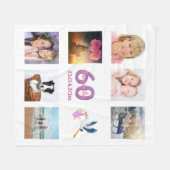 60歳の誕生日の写真コラージュ白 フリースブランケット (正面(横))