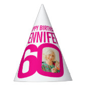 60歳の誕生日の写真ホワイトピパーソナライズされたンク パーティーハット (正面)