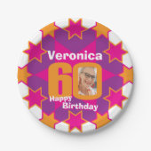 60歳の誕生日の写真名ピンクスター紙プレート ペーパープレート (正面)