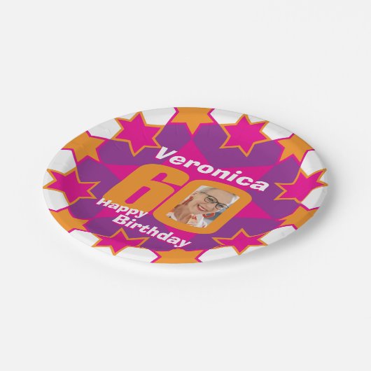 60歳の誕生日の写真名ピンクスター紙プレート ペーパープレート (アングル)