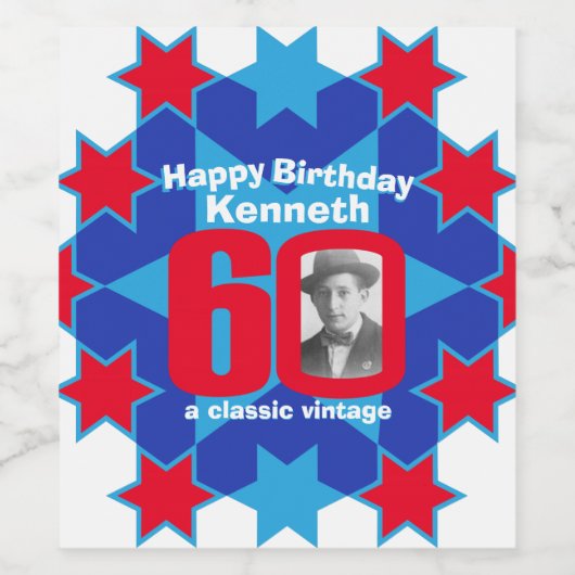 60歳の誕生日の名前フォトカスタムワインラベル ワインラベル (シングルラベル)