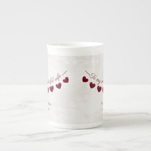 60歳の誕生日の妻ロマンチックなハート ボーンチャイナマグカップ (正面)