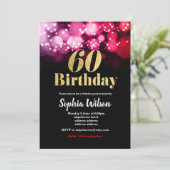 60歳の誕生日の招待グリッターエレガントピンク赤 招待状 (スタンド正面)