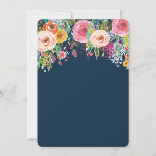 60歳の誕生日の招待フローラ水彩海軍 招待状 (裏面)