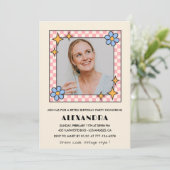 60歳の誕生日の招待レトロGroovy Blueフローラ 招待状 (スタンド正面)