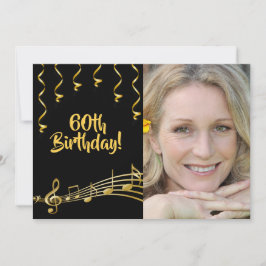 60歳の誕生日の招待状photo black 金ゴールドglam 招待状