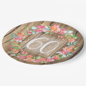 60歳の誕生日の田舎の木の水彩の花 ペーパープレート (アングル)