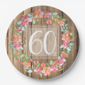 60歳の誕生日の田舎の木の水彩の花 ペーパープレート (正面)