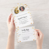 60歳の誕生日の白い金ゴールド星写真パーティーRSVP オールインワン招待状 (貼ってはがせる)