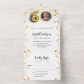 60歳の誕生日の白い金ゴールド星写真パーティーRSVP オールインワン招待状 (内側)