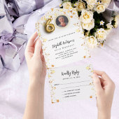 60歳の誕生日の白い金ゴールド星写真パーティーRSVP オールインワン招待状