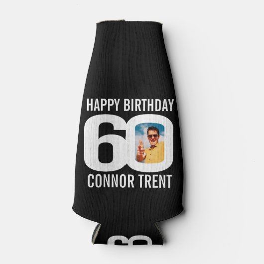 60歳の誕生日の白黒2枚クール ボトルクーラー (正面)