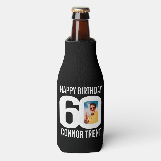 60歳の誕生日の白黒2枚クール ボトルクーラー (ボトル正面)