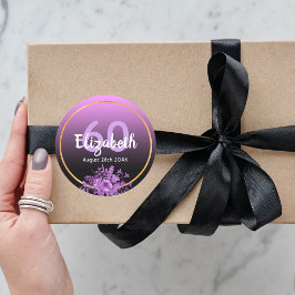 60歳の誕生日の紫と黒のグラデーションと金ゴールド ラウンドシール