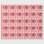 60歳の誕生日の赤の白のルック60カスタムの写真名 ラッピングペーパー (フラット)