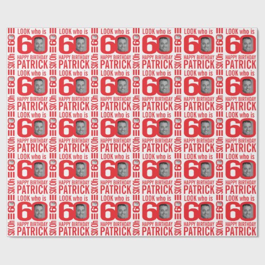 60歳の誕生日の赤の白のルック60カスタムの写真名 ラッピングペーパー (フラット)