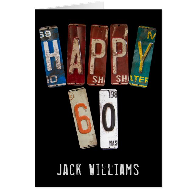 60歳の誕生日の車のライセンスプレート (正面)