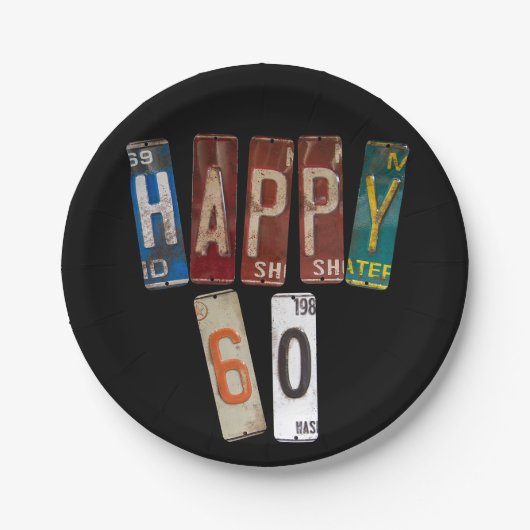 60歳の誕生日の錆びたライセンスプレート ペーパープレート (正面)