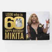 60歳の誕生日の黒い金ゴールドは今60の写真を見る 横断幕 (横)