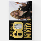 60歳の誕生日の黒い金ゴールドは今60の写真を見る 横断幕 (縦)