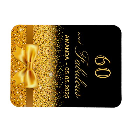 60歳の誕生日の黒い金ゴールドエレガントに日付を保存 マグネット (横)