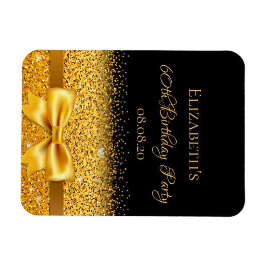 60歳の誕生日の黒い金ゴールドエレガントは日付を保存 マグネット (横)