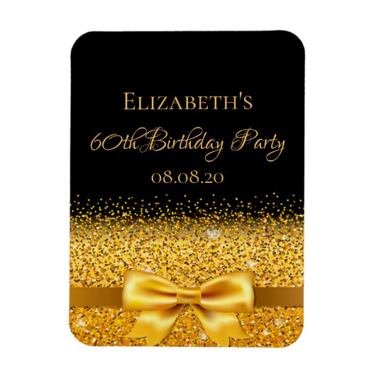 60歳の誕生日の黒い金ゴールドエレガントは日付を保存 マグネット (縦)