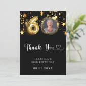 60歳の誕生日の黒い金ゴールド星写真 サンキューカード (スタンド正面)