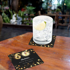 60歳の誕生日の黒い金ゴールド星写真 スクエアペーパーコースター