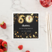 60歳の誕生日の黒い金ゴールド星写真 スタンダードカクテルナプキン (インサイチュ)
