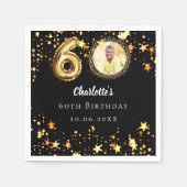 60歳の誕生日の黒い金ゴールド星写真 スタンダードカクテルナプキン (正面)