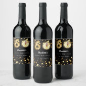 60歳の誕生日の黒い金ゴールド星写真 ワインラベル (ボトル)