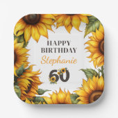 60歳の誕生日を祝うひまわりの紙皿（名入れ可能） ペーパープレート (正面)