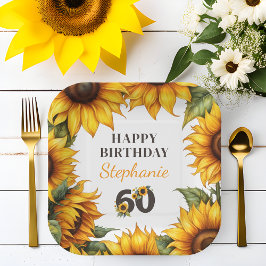 60歳の誕生日を祝うひまわりの紙皿(名入れ可能) ペーパープレート