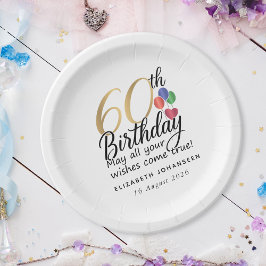 60歳の誕生日を祝うモダンパーティーにゴールドのタイポグラフィ ペーパープレート