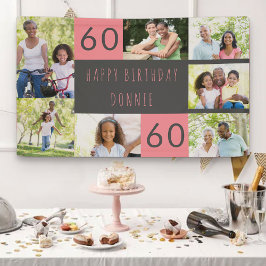 60歳の誕生日を祝う7枚の写真入りフォトコラージュ 横断幕