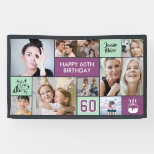 60歳の誕生日オリジナル写真コラージュ 紫 緑 横断幕