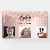 60歳の誕生日カスタム写真バラ金ゴールドピンクグリッター 横断幕 (横)