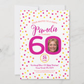 60歳の誕生日カスタム写真ピンク色の黄色紙吹雪 招待状 (正面)